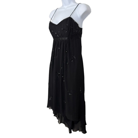Vintage Black Beaded Embroidered High Low Midi Dress Witchy Romantic Goth Hoco - Picture 1 of 15